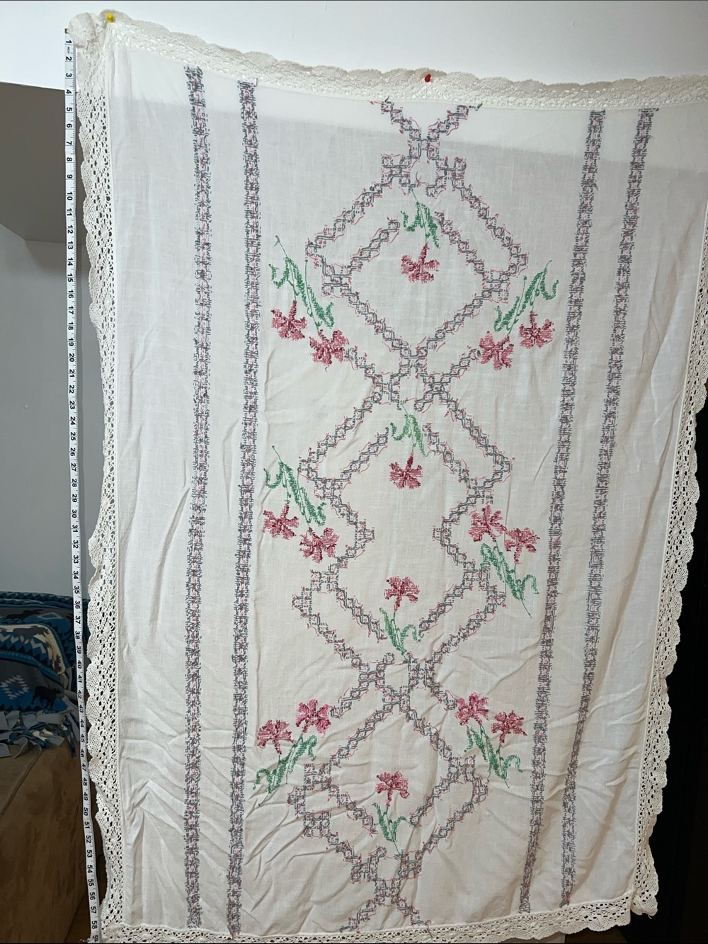 mid-20th-century vintage hand-embroidered tablecloth